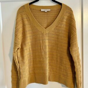 LOFT Open-Knit V-Neck Sweater in Mustard